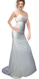 Soft silk satin A-line evening gown with delicate spaghetti straps
