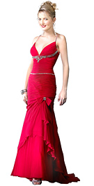 Bow Detail Chiffon Evening Gown