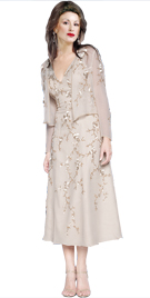 Attractively Embellished Tea Length Gown | Mother Of Bride Dresses