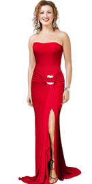 New Fitted And Flair Strapless Jersey Gown 