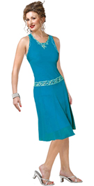 short chiffon tank dress with striking waistband and jewel neckline